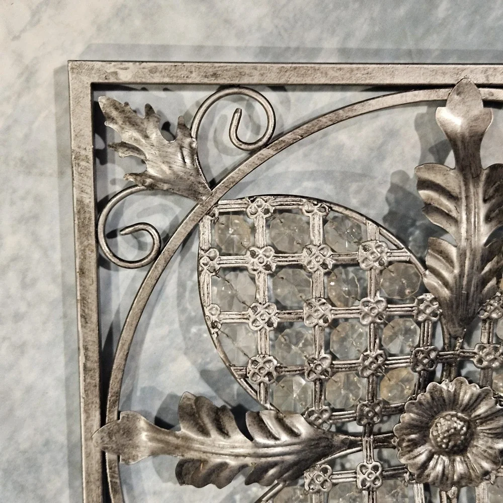 Distressed Silver Metal Wall Decor‎ Scroll Floral Farmhouse Wall Hanging 14